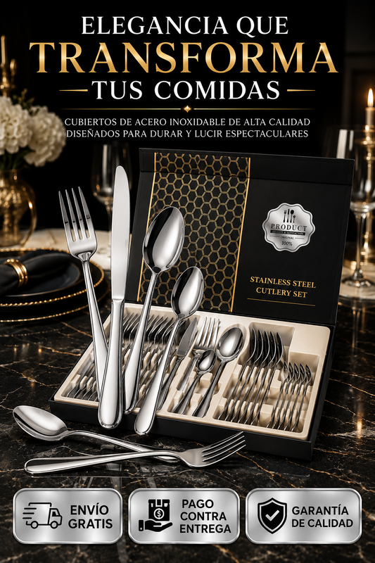 ✨🍽️ Set de Cubiertos x24 Pzs – Acero Inoxidable Espejo 🍴