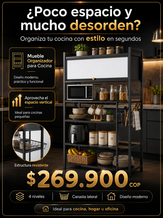 🍽️🔧 Estantería Organizadora para Cocina con Tapa 🖤✨